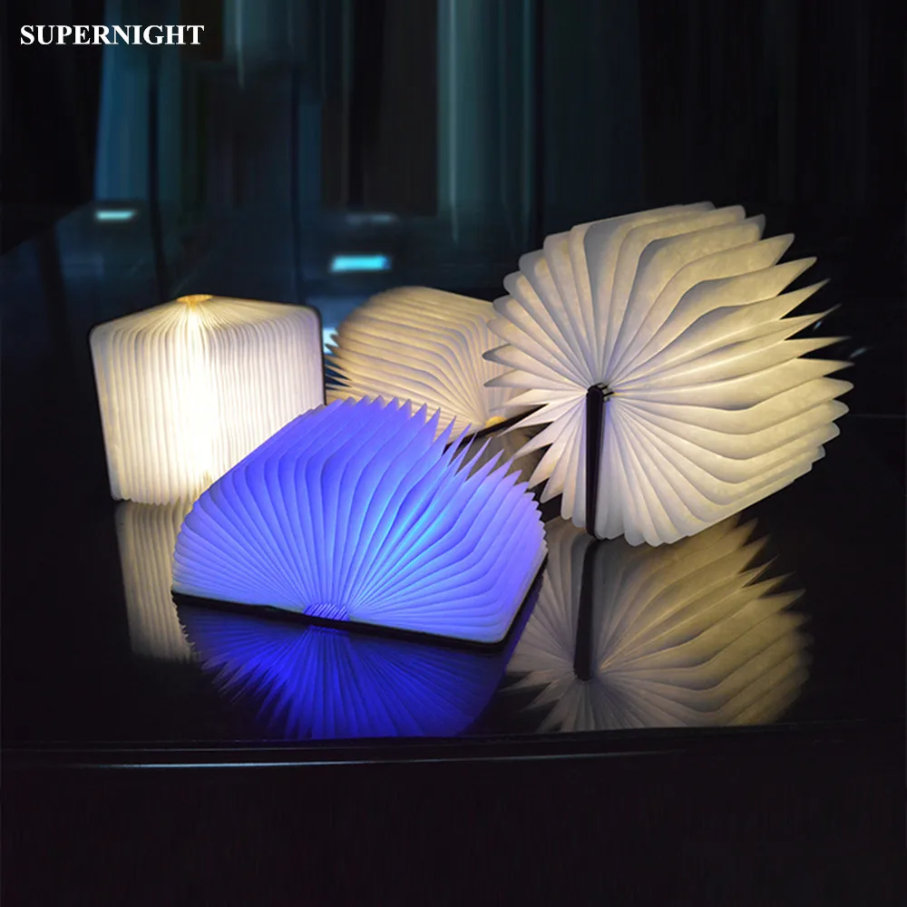 

Creative Wooden LED Book Light Portable Foldable USB Charging Romantic Colorful Night Light Children Kids Baby Bedside Lamp Gift