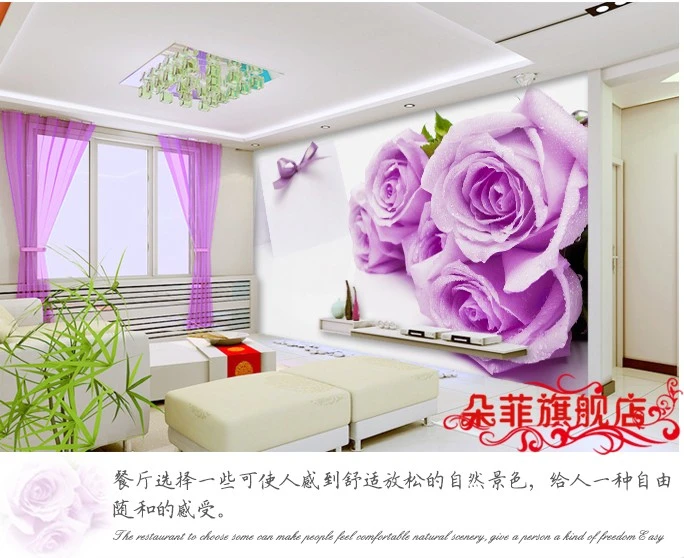 大壁画3 D テレビ背景ソファ キッチン新婚寝室結婚ルーム壁紙壁紙の紫色の バラ Room Wallpaper Sofa Kitchentv Background Aliexpress