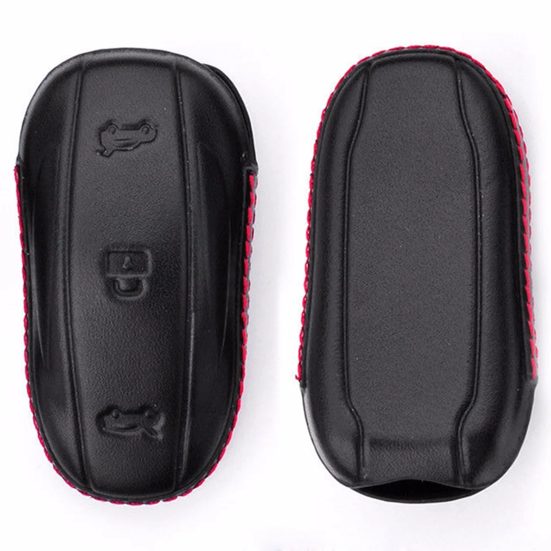 Black Leather Anti-drop Key Case  Holder For Tesla Model S Model X Automobile Remote Covers Shell Car Accessories Car-styling