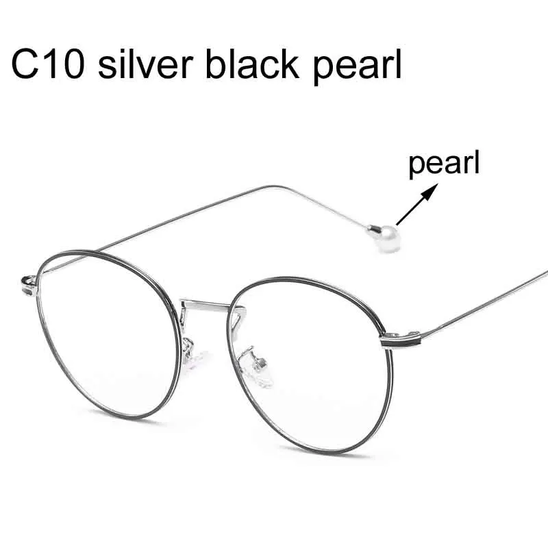 10silver black pearl Компьютерные очки, оправа для очков, анти-синий светильник, очки, Антибликовая оправа для очков, женские круглые прозрачные линзы, поддельные очки - Цвет оправы: 10silver black pearl