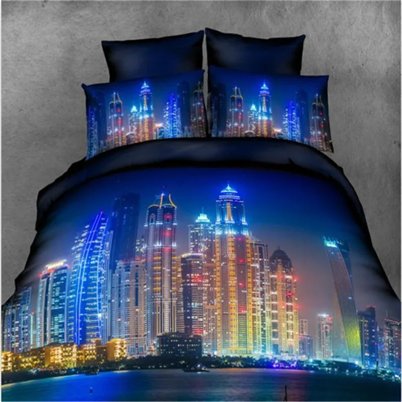 

Luxury Mirror City 3D Pattern Bedding Sets, Bedclothes 4pcs Quilt Doona Cover /Bed Sheet/Pillowcases Queen Size