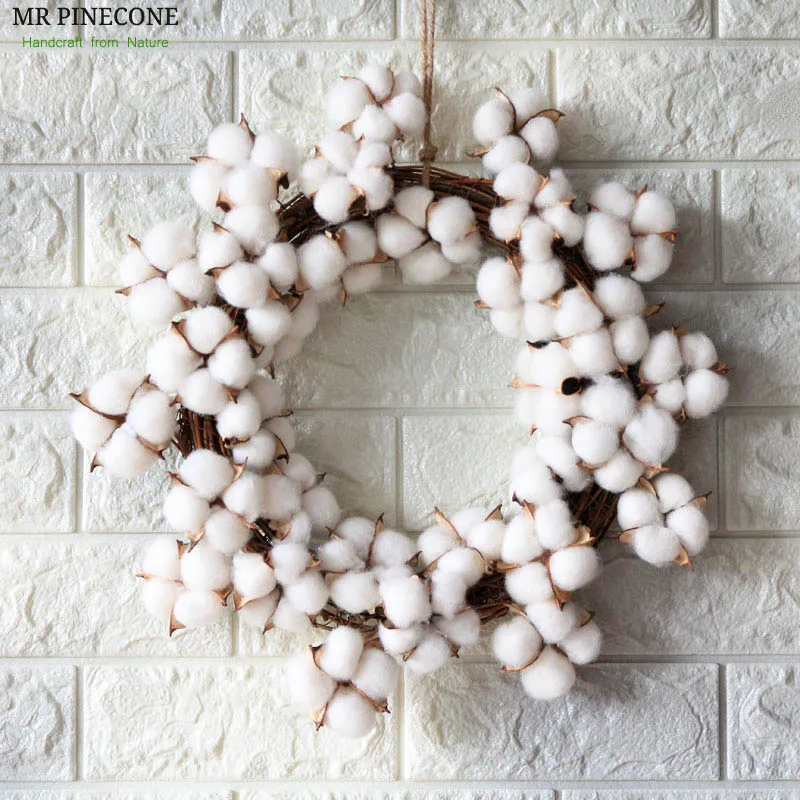 13.7" Cotton Flowers Wreath Artical Flower Cotton Decoration for Home Party Supplies Door Decor