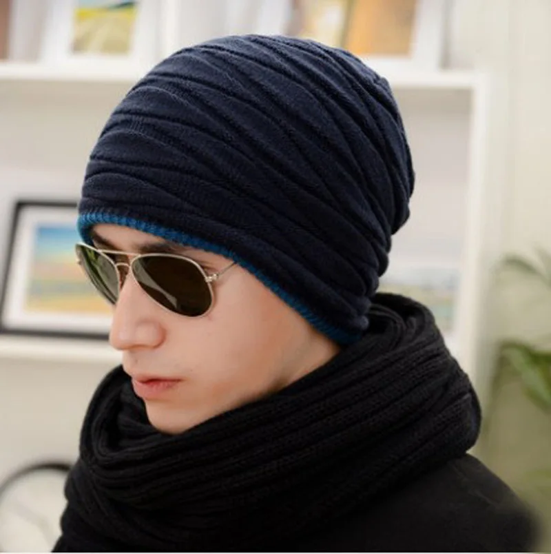2017 Knitted Hat Male Autumn Simple Style Cool Fashion Knitted Cap for