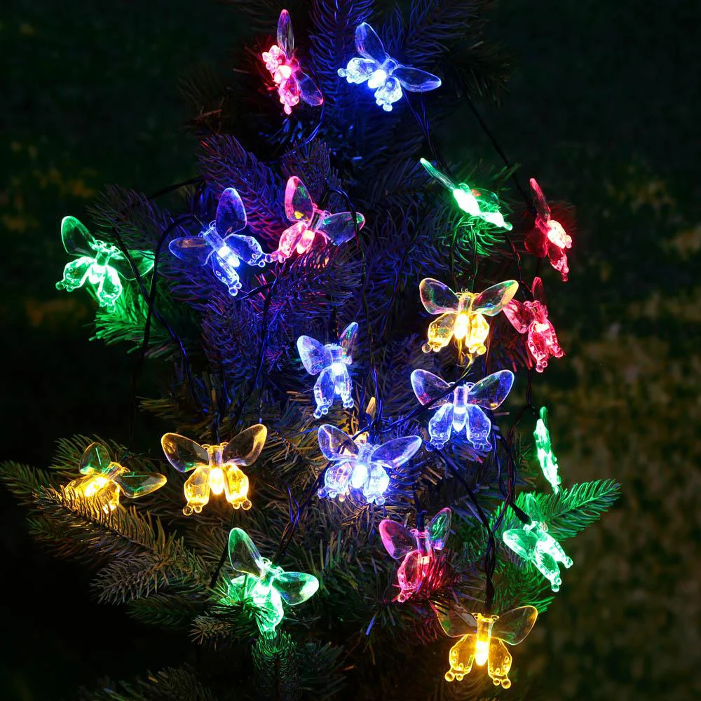 

20 LEDs Butterfly Solar String Lights Multi Colors Solar Power Led Lamp Outdoor Decorative Lighting for Garden Party Christmas