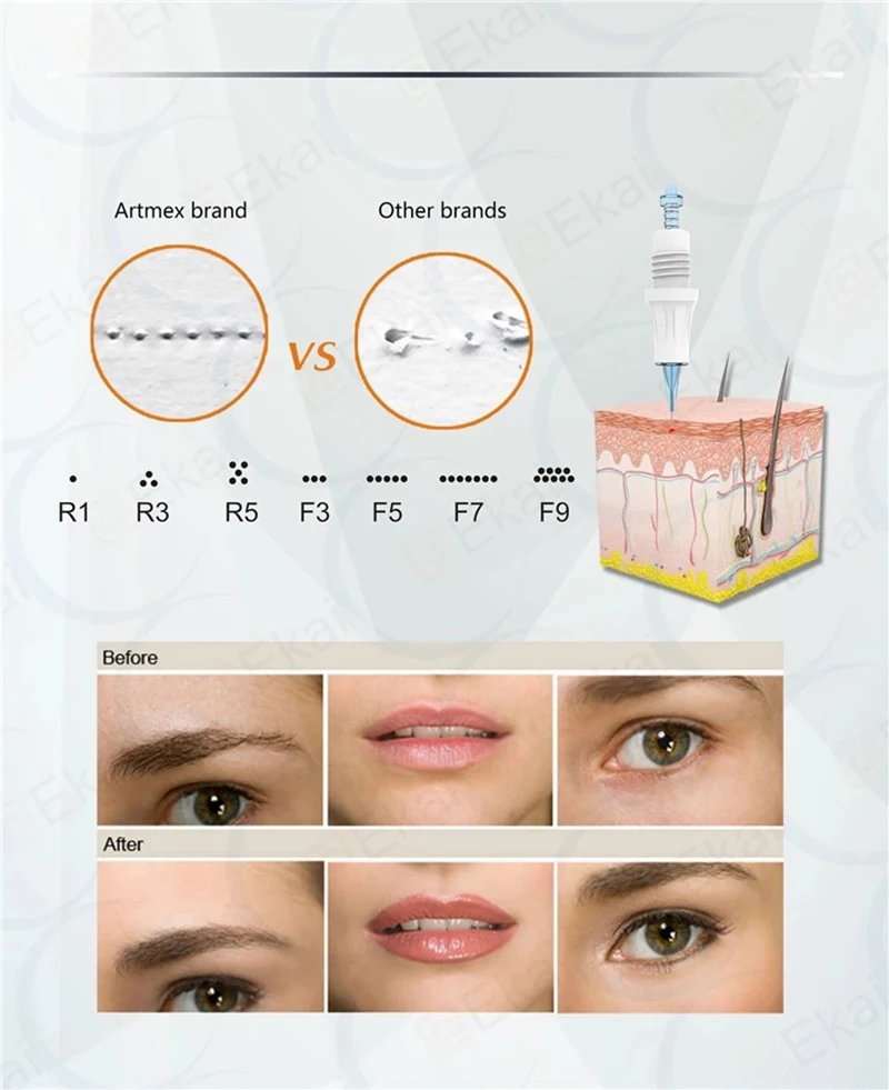 Agulha para v8 Artmex Dr. Caneta a3 Maquiagem Permanente Máquina Tatuagem Agulha Cartucho r1 r3 r5 f5 f7 Agulhas Pmu 50 Pçs v6 v3 23 Beleza e saúde