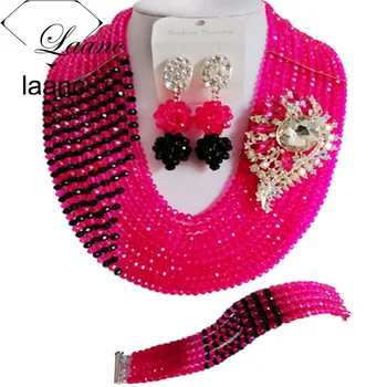 

Laanc Trendy African Hot Pink and Black Beads Jewelry Set for Nigerian Wedding C10JK010