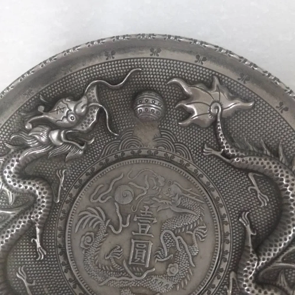 8,9 см*/Китай Тибет серебряные монеты пластины играть жемчужная Статуэтка дракона