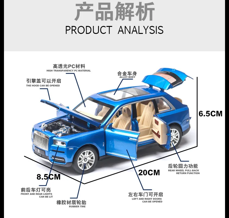 1:24 литая под давлением игрушка автомобиль металлический Роллс Ройсе Cullinan роскошный внедорожник сплав модель моделирование Звук Свет оттяните автомобиль игрушка для детей подарок