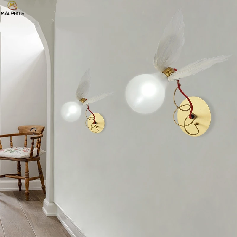 Lâmpada de Parede Nordic Anjo Pena Cobre Enrolamento Ajustável Luz Parede Restaurante Decoração Industrial Iluminação Luminária Led Fio 9 Cheap Luminárias de parede