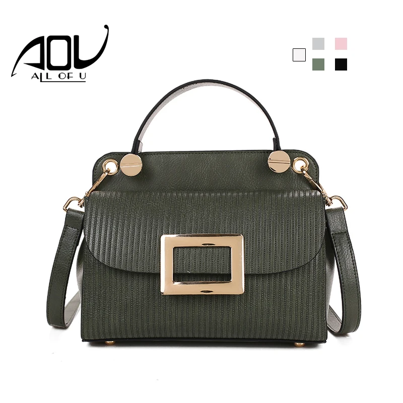 

2018 High Quality PU Leather Women Top-handle Bags Fashion 5 Color Ladies Embossed Stripes Shoulder Female Messenger Small Bag