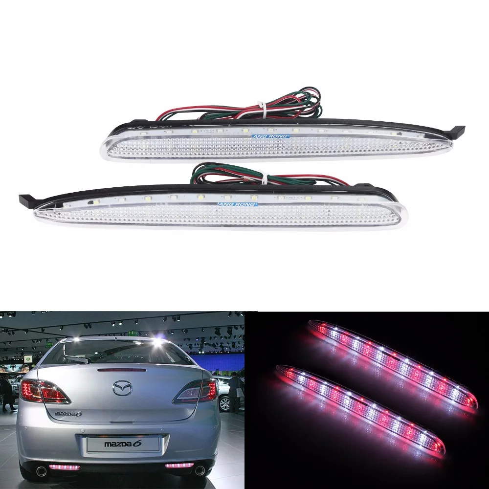ANGRONG 2x For Mazda 6 Clear Rear Bumper Reflector LED Reverse Brake