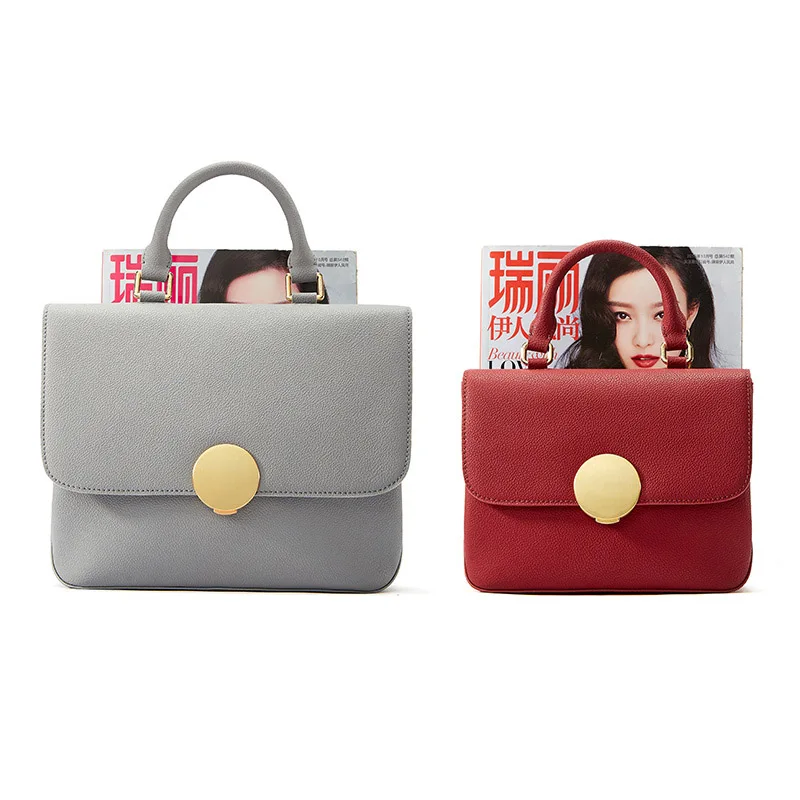 High quality soft Calfskin lychee pattern women leather handbags Elegant and elegant lock closure Square covered shoulder bag