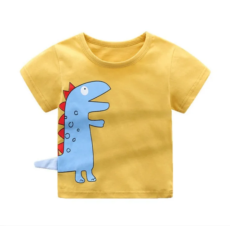 Yellow dinosaur Футболка для мальчиков возрастом от 2 до 8 лет летние хлопковые детские футболки с короткими рукавами и милым динозавром топы для мальчиков, детская одежда детская повседневная одежда - Цвет: Yellow dinosaur