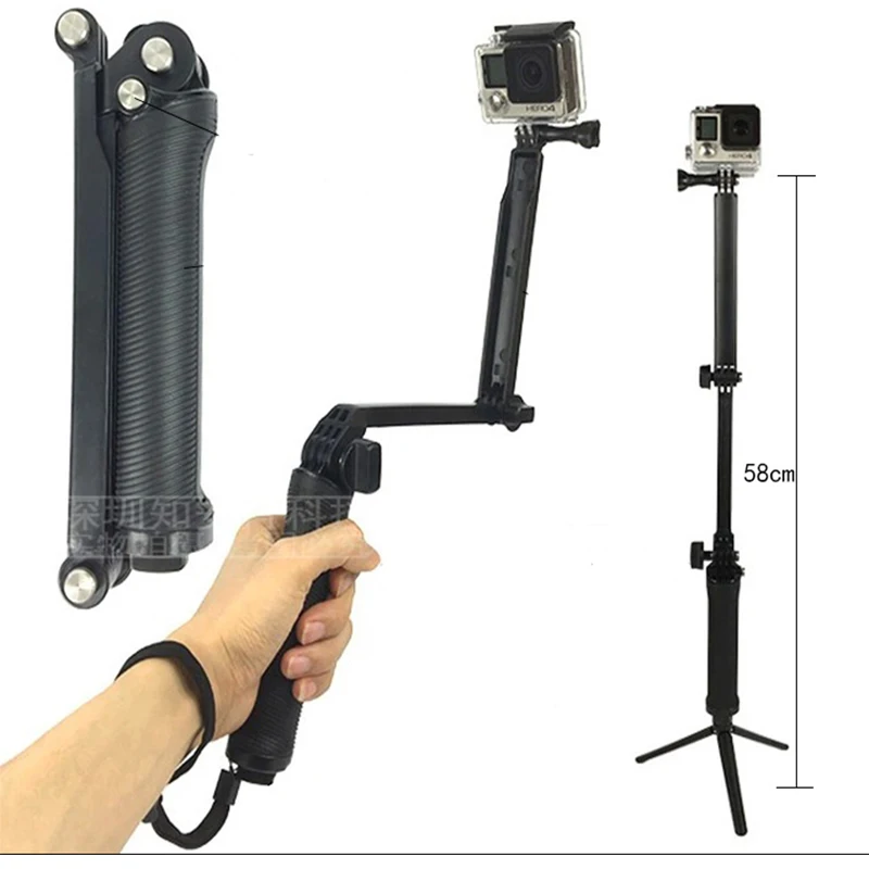 

3-Way Selfie Stick Foldable Extendable Handheld Grip Arm Monopod Pole Tripod for GOPRO HERO 7/6/5/4 Session sj4000 Action Camera