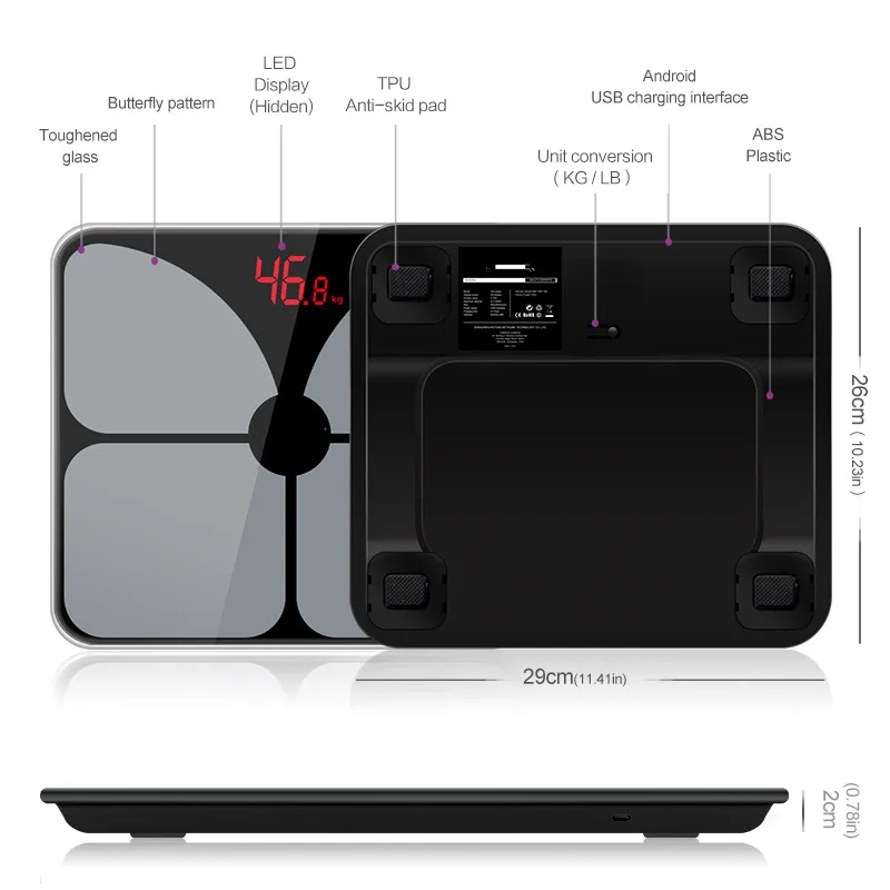 Зарядка через usb весы светодиодный цифровой Дисплей Вес весы электронные смарт-баланс тела бытовой ванные комнаты 180 кг