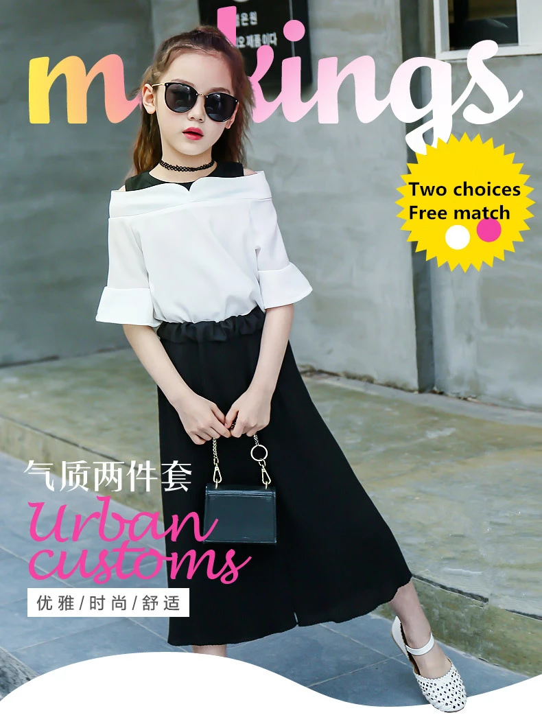 Fashion Teenage Clothes For Girls Outfits Summer Chiffon Shirt Pants Kids Suit 2 Piece Casual Children Clothing Set 12 14 Years (1)