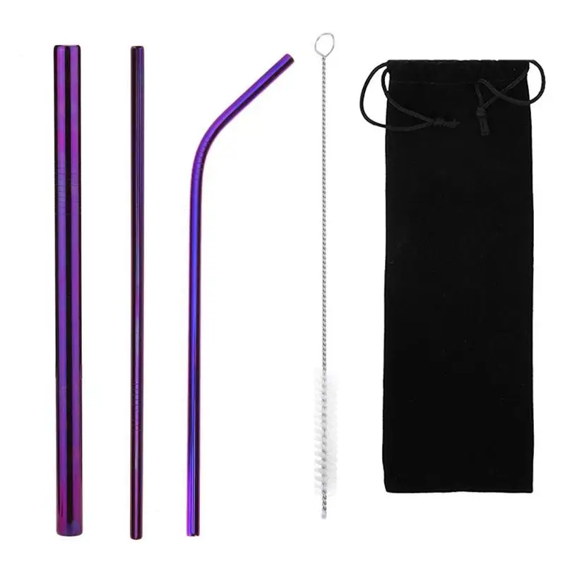 Фиолетовый 5 шт./компл. многоразовые, для питья соломы из нержавеющей стали соломинка для коктейлей изгиб прямые соломинки с чистящей щеткой бар вечерние аксессуары - Цвет: Фиолетовый
