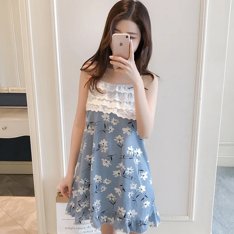 

HaoMengFen New sling nightdress sexy cute knit female summer Korean version