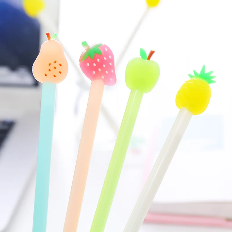 

4Pcs/lot Korean Creative Gel Pen Kawaii Fruit Black Ink Signature Pens Writing Nice Office School Supplies Cute Stationery Gifts