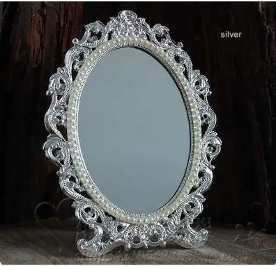 Овальный жемчужина сплав металла столик для макияжа зеркало, комод столе косметическое зеркало украшения дома настольные украшения фоторамка HZJ007 - Цвет: sliver color mirror