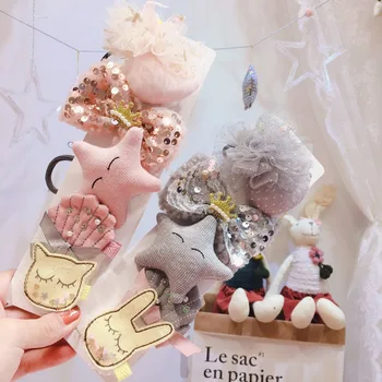 

5pcs Cute stars Rabbit Bow Hair Accessories For Girls Lace Hair Clips Hair Band Headband Hair Star Princess Set