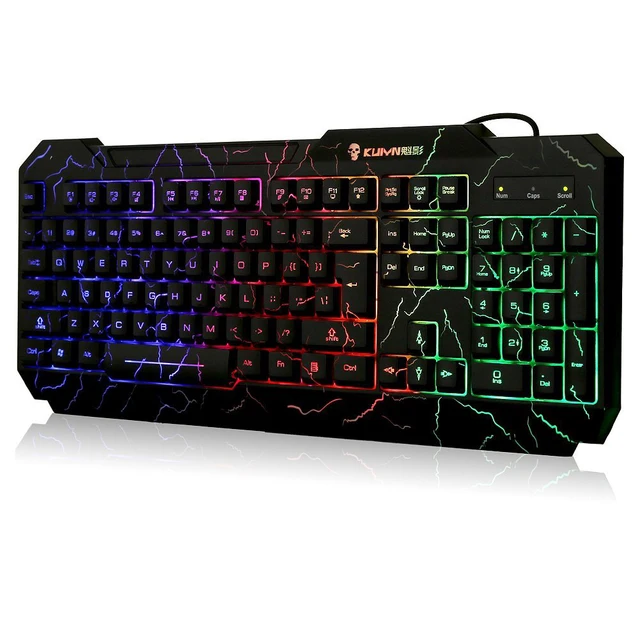 Best Price KUIYN Crack Rainbow Backlit Keyboard colorful LED Illuminated Gaming PC Keyboard with Spill-Resistant Design
