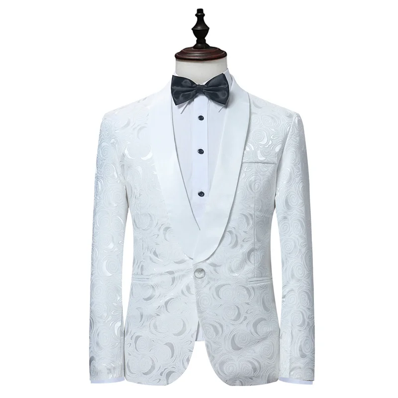 Мужские Белые Цветочные костюмы на одной пуговице, вечерние смокинги для жениха, смокинги для жениха, костюм из 2 предметов(пиджак+ брюки), мужской костюм Mariage Homme