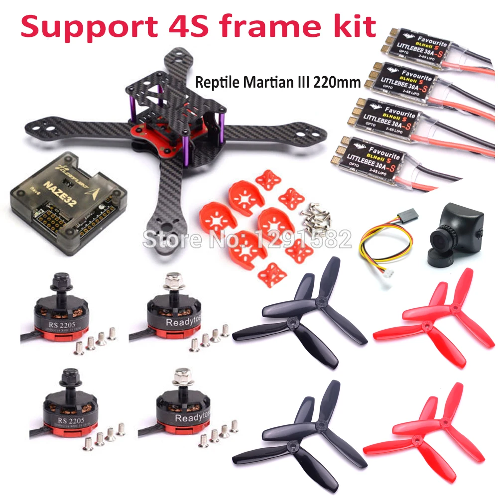 

Reptile Martian III 220mm Carbon fiber Quadcopter Frame Naze32 Rv6 6DOF RS2205 2300KV Littlebee BLHeli-s 30A-s ESC 700TVL camera