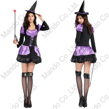 

Adult Women Sexy Witch Costume Dress Halloween Christmas Purple Swallowtail Suit
