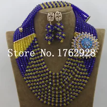 Дизайн нигерийские свадьбные африканские бусины комплект ювелирных изделий королевский голубой кристалл Цепочки и ожерелья браслета и серег, C00903
