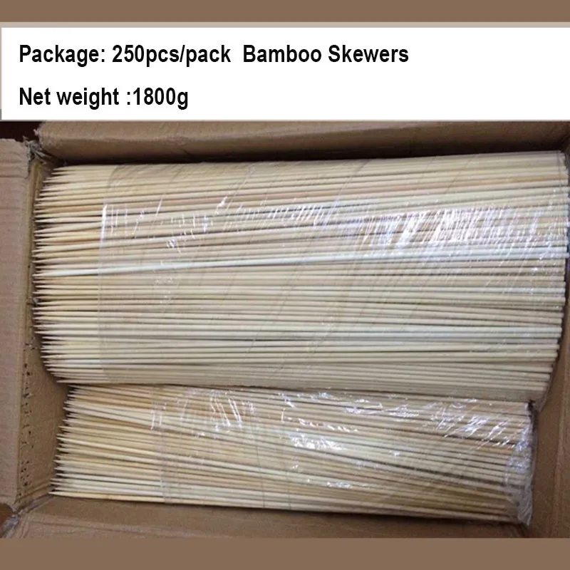 New 250pcs/Pack 50*5mm Bamboo Wooden BBQ Party Skewers Set Natural Bamboo sticks High quality BBQ Stick