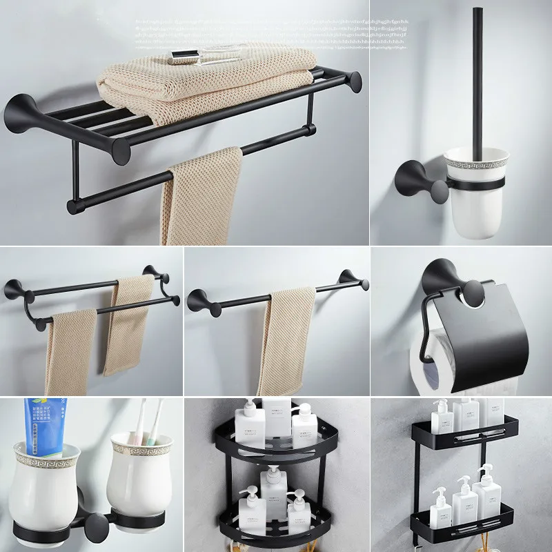 304 stainless steel Nordic style is hardware accessories black frosted towel ring simple double tooth cup square basket | Дом и сад
