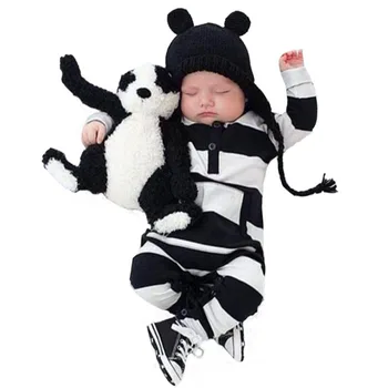 

New 2019 Autumn Baby Boys Girls Rompers Unisex Cotton Long Sleeves Black and White Stripes Jumpsuit Newborn Toddler Baby Slothe