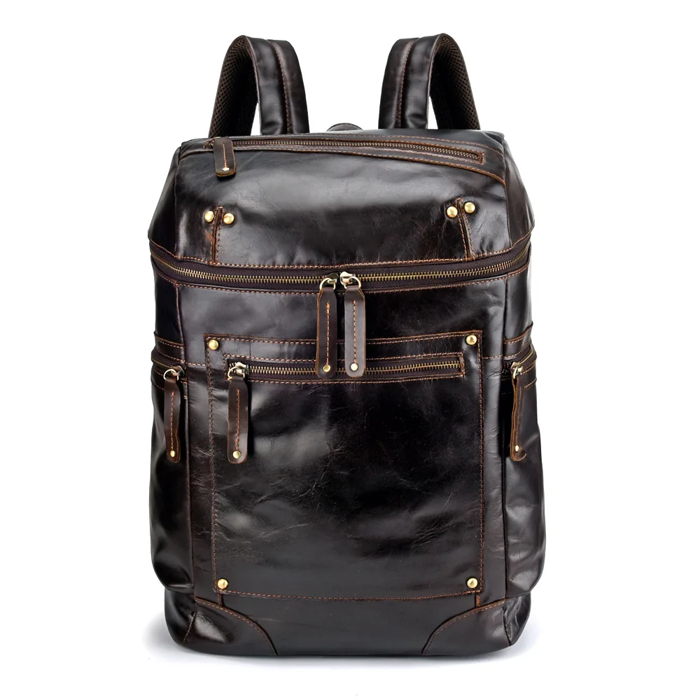 

Vintage Fashion Rivet Natural Oil Wax Cowskin Men Backpack 15" Laptop Bag Perfect Quality Genuine Leather Men Bags