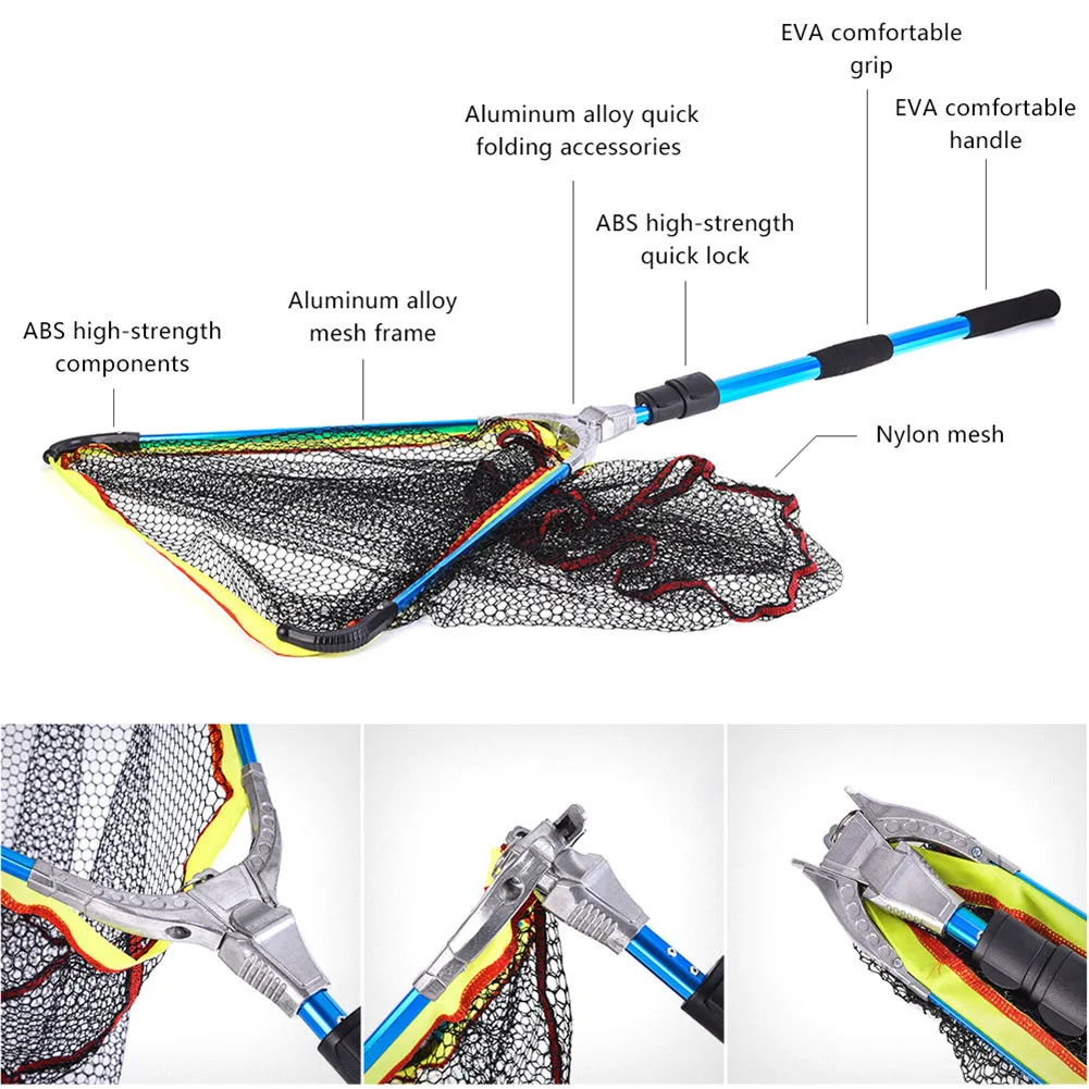 Складная рыболовная сеть 200 мм из алюминиевого сплава, литая рыболовная сеть с резиновым покрытием для карпа с удлиняющимся телескопическим полюсом H