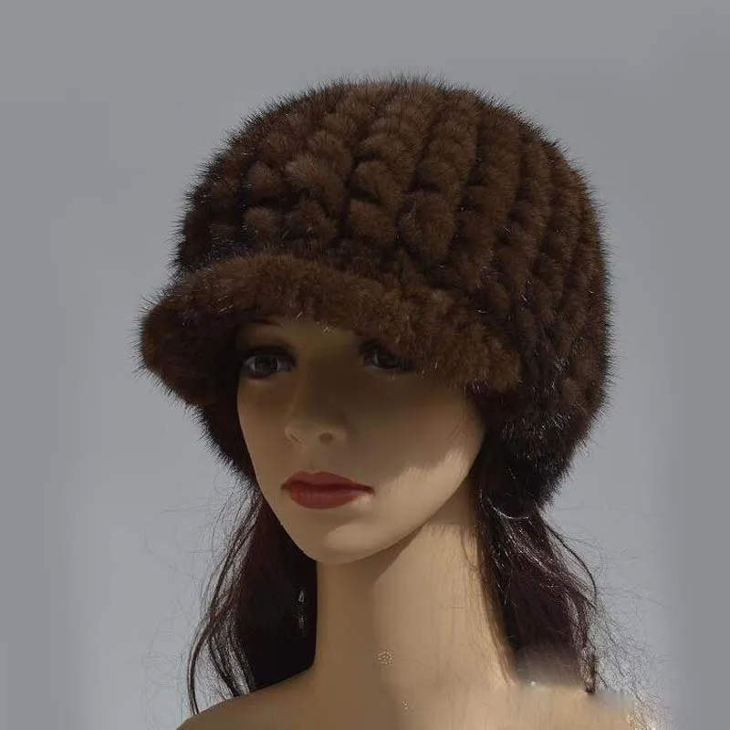 Женские кепки с козырьком из натурального меха Gorros feminino inverno, вязаная красная/черная Русская Шапка, женские шапки, зимняя женская шапка Sombreros mujer - Цвет: 3