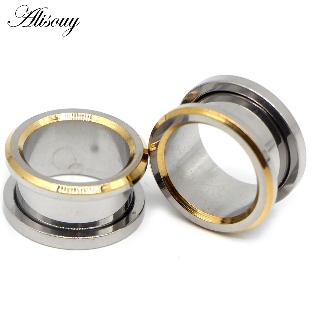 EM0833D Silver-Gold Alisouy 2 шт. беруши Туннели нержавеющая сталь шкив белая линия Винт удлинитель носилки Мода пирсинг ювелирные изделия для тела серьги - Окраска металла: EM0833D Silver-Gold