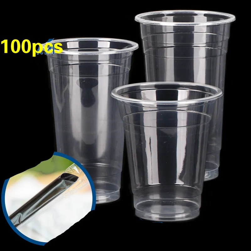 

Disposable milk tea cup plastic juice beverage cup thickening transparent plastic cup 390/450/500/600/680ml 100pcs/lot