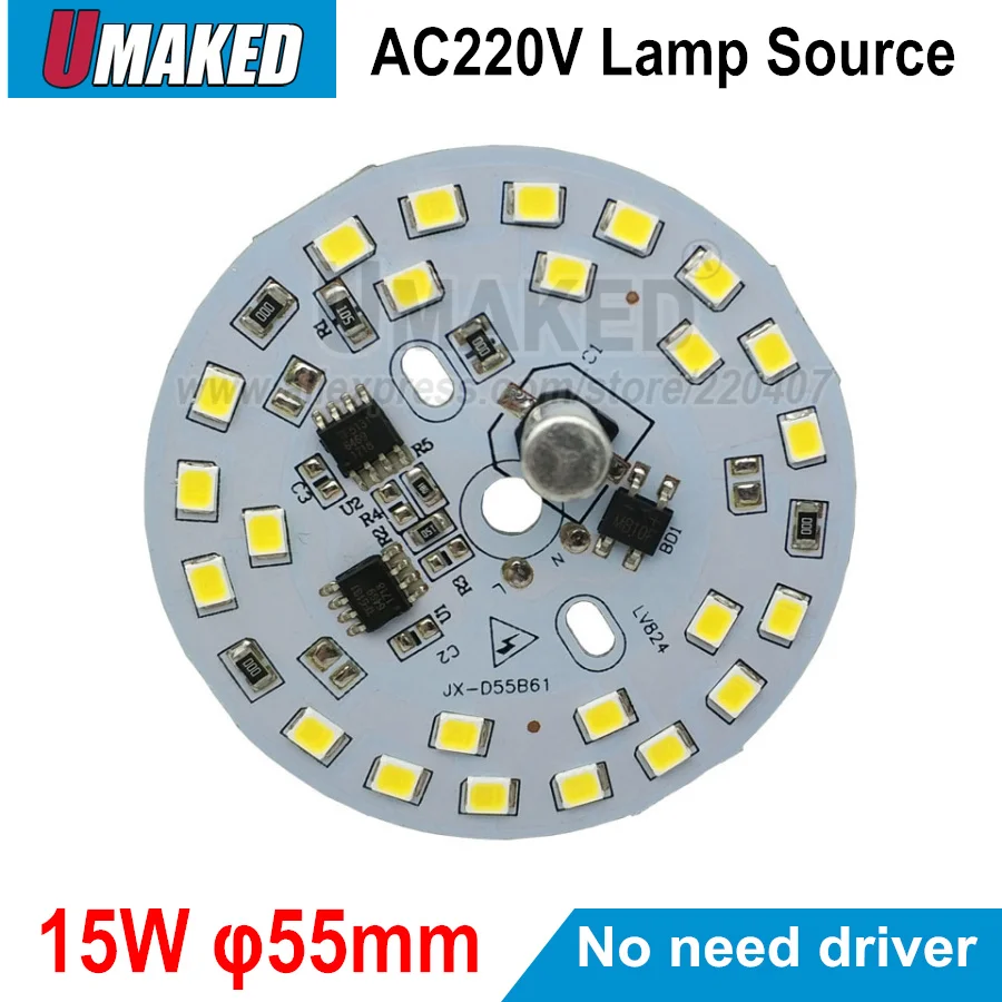 

15W 55mm AC 220v led pcb with integrated IC driver for bulb light, Warm white/ white driverless aluminum plate board, free ship
