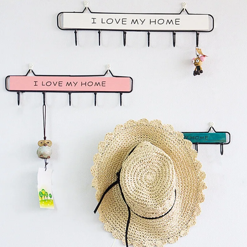 

Multi-purpose Household Hooks Rack Solid Wood Wrought Iron Coat Hook Kitchen Wall Decoration Hook Rack