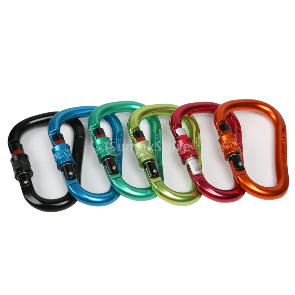 6 Pieces 24KN Locking Climbing Screwgate Carabiner Screw Lock D ring