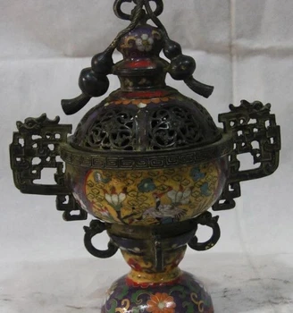 

Tibetan Pure Bronze Cloisonne Enamel Bottle Gourd calabash Incense Burner Censer
