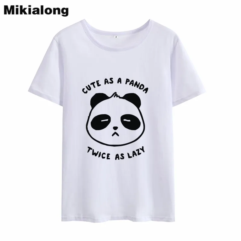 Mikialong 2018 Симпатичные как Panda смешные футболки Для женщин Лето 100% хлопок Топ причинно черный, белый цвет Для женщин футболки Femme Poleras Mujer