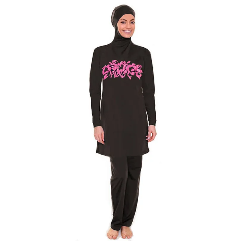 4XL-S черный полный покрытый Исламский купальник для женщин с длинным рукавом скромное мусульманское купальники абайя одежда для плавания хиджаб-купальник