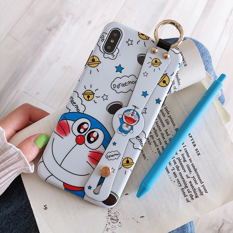 Мультфильм Doraemon Телефон чехол для iPhone 7 8 6 S 6 Plus X XR XS Max Роскошный милый аниме ремешок подставка чехол для iPhone X