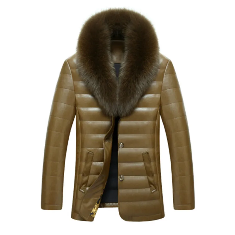 

Hot 2016 Stylish Winter Ultra Light Duck Down Jacket Men Long Punk New Brand Slim Fit Mens Jackets Sheep Skin Leather Casual 3XL