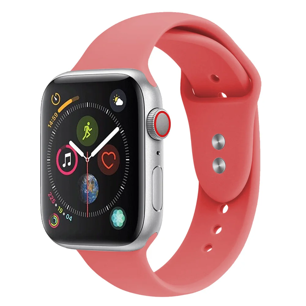 Спортивный силиконовый ремешок с двойной пряжкой для apple watch Series 4321, сменный Браслет для наручных часов, ремешок для часов apple watch 42 38 - Цвет ремешка: NO.10-Coral-Red