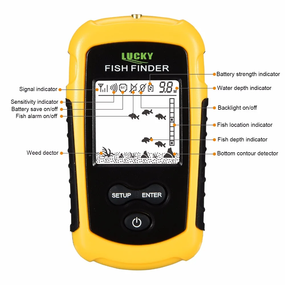 Ffw1108-1 المحمولة 100 متر اللاسلكية السمك مكتشف إنذار 40 متر/130ft نهر السونار عمق المحيط
