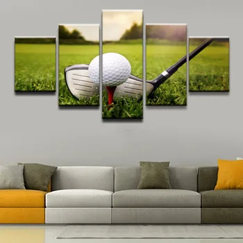 

Home Decor Art Canvas Paintings For Living Room Modern Poster Modular Framework 5 Panel Golf Course Painting Green Land Photo