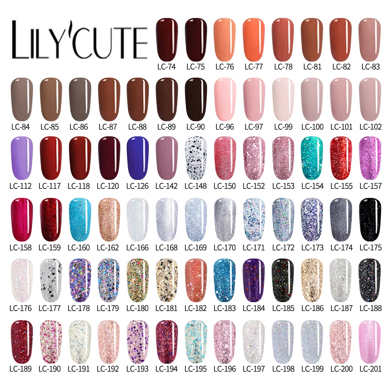 LILYCUTE 164 الصلبة ملصقات ملونة للأظافر الفن تصاميم نقع قبالة بريق الطلاء جل UV LED اللون الطلاء هلام طلاء الأظافر هلام ورنيش